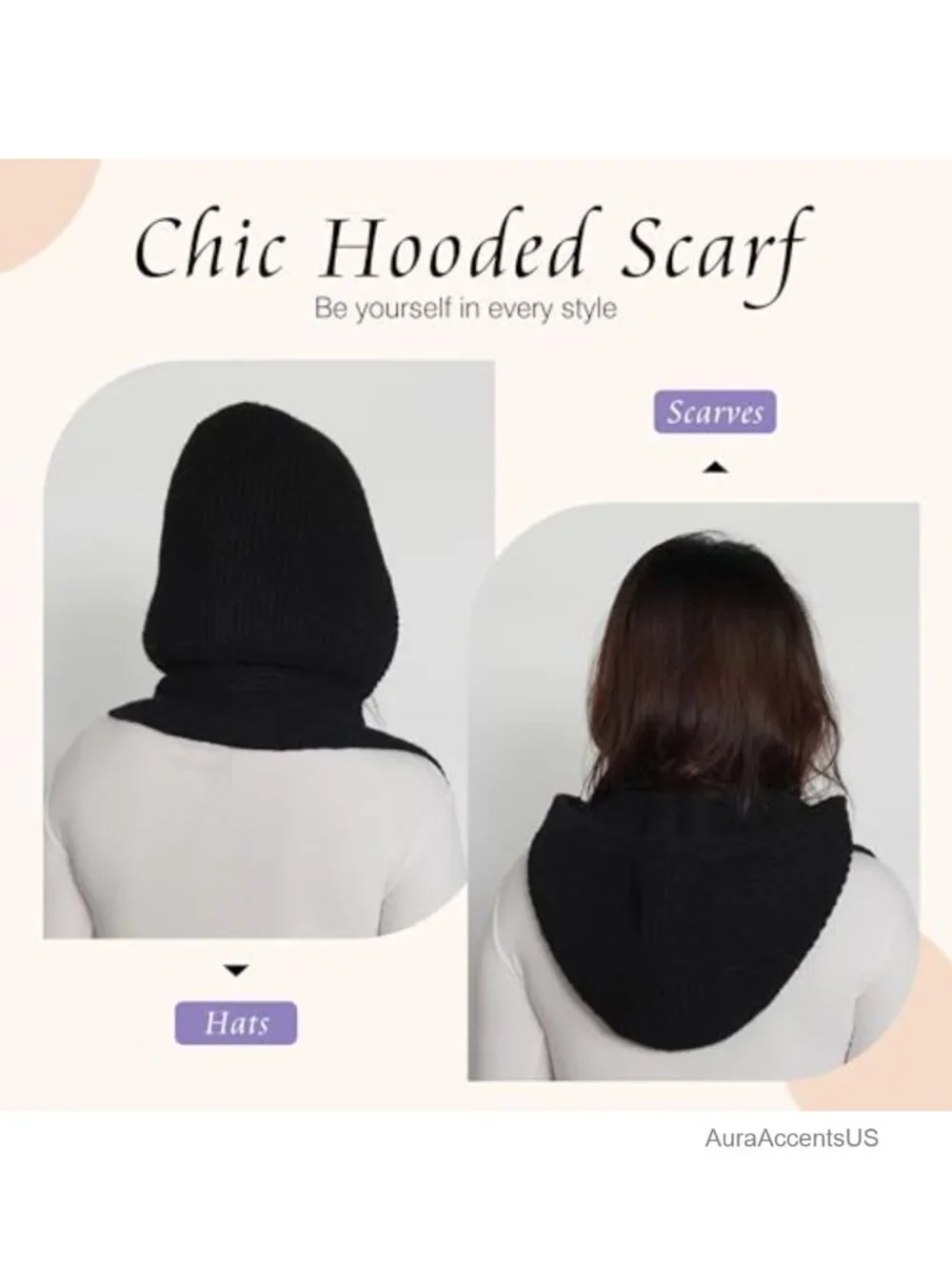 Warm Winter Hooded Scarf Hat Set for Women 2-in-1 Knitted Neck Gaiter